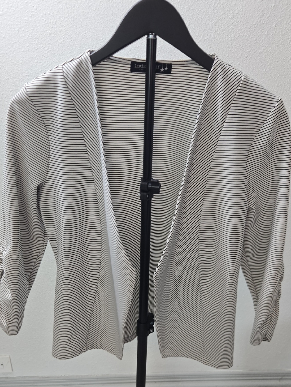 living doll Black & White Striped Open Cardigan